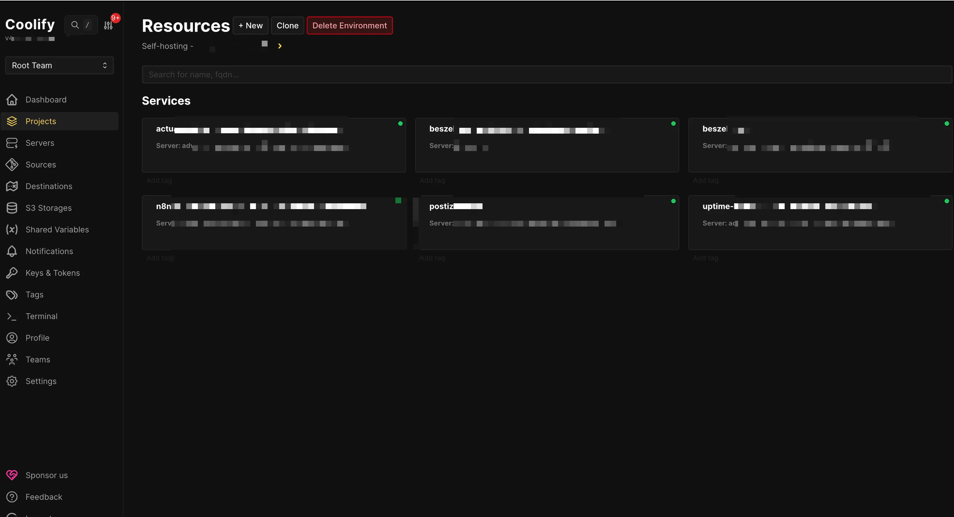 Screenshot of Coolify Dashboard